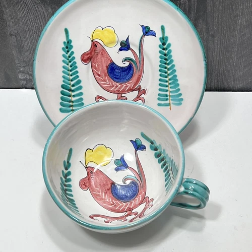 Vintage Italian Pottery Italy TC XL Grande Coffee Breakfast Cup Mug w/ Saucer