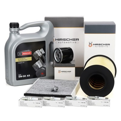 HIRSCHER Filterset 4x ORIGINAL Zündkerze 5L 5W30 Motoröl für FORD 1.5 EcoBoost