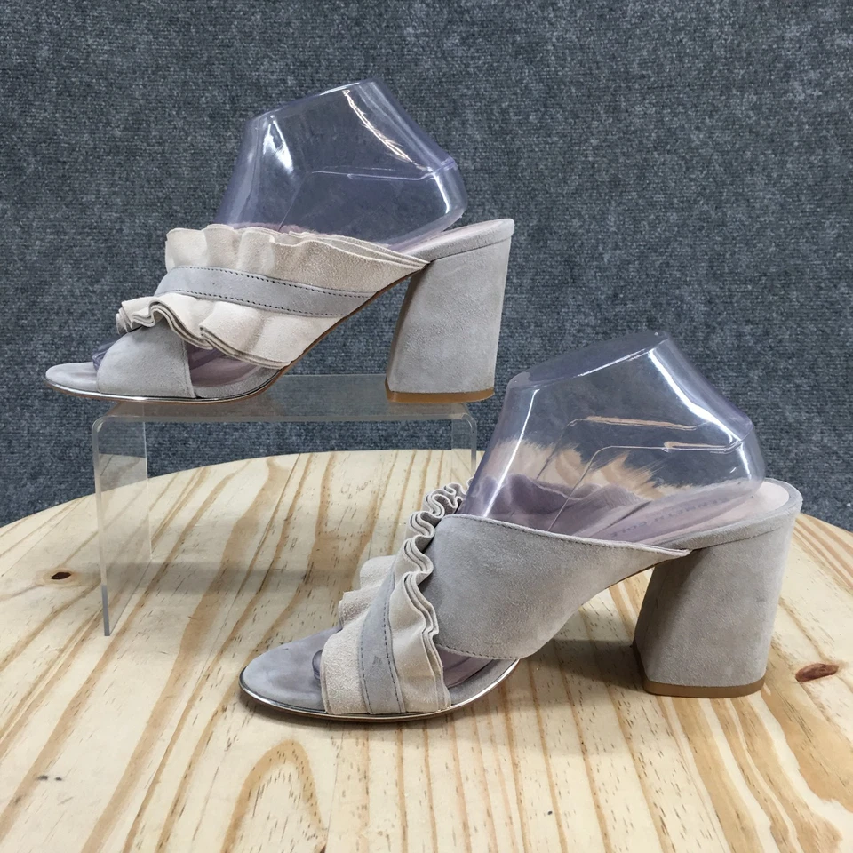 Kenneth Cole Sandals Women 10M Laken Ruffled Strap Slide Gray Casual Block Heels - Image 2 of 4