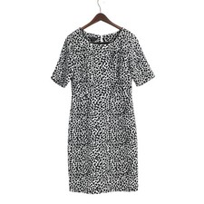 Talbots Womens 8 Animal Print Sheath Dress Black White Short Sleeves Classic