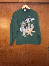 XL Vintage 90s Green Mickey Mouse Donald Duck Goofy Sweatshirt Disney Cartoon