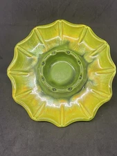 Vtg Haeger Pottery Ceramic Ashtray Yellow Green Retro Kitschy 8in MCM