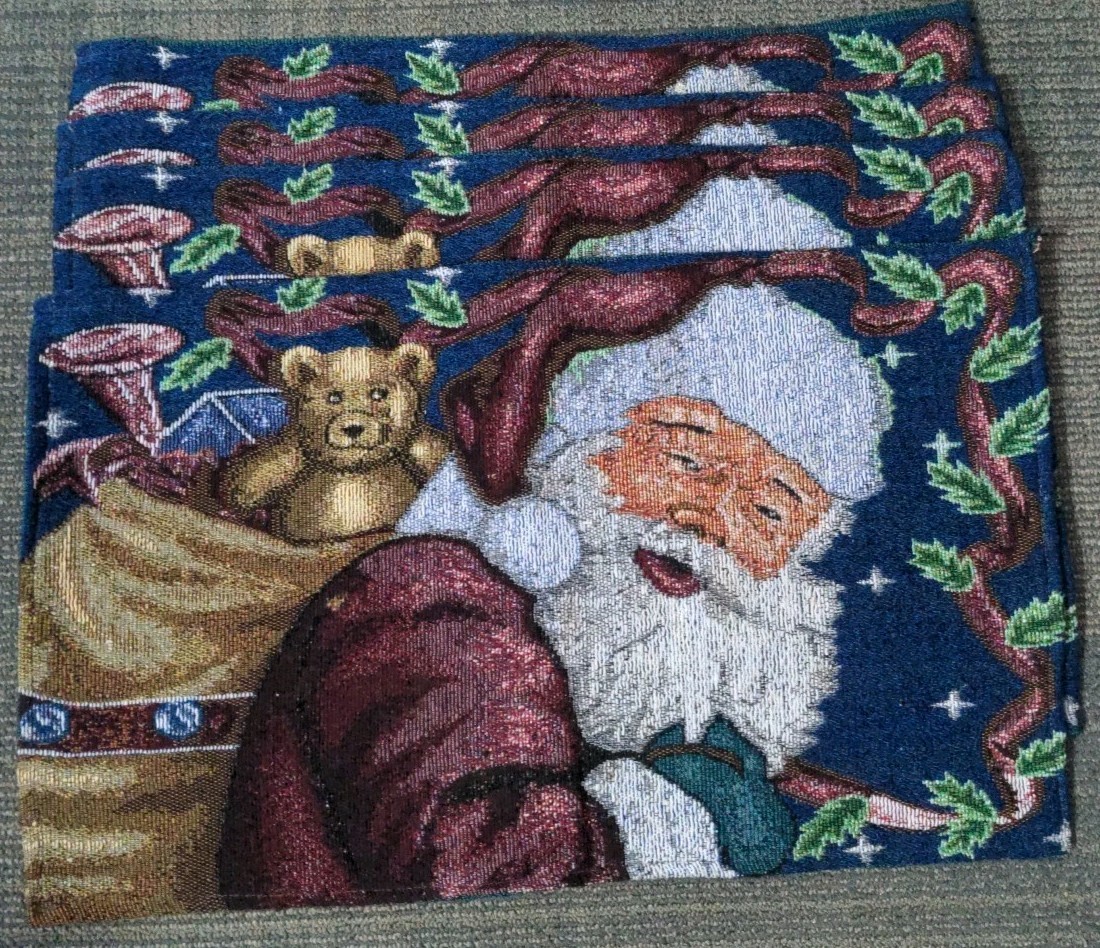 Santa Claus Woven Tapestry Christmas Placemats Set Of 4 Table Setting Decor