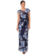 Adrianna Papell Womens Embroidered Gown Dress, navy, 6