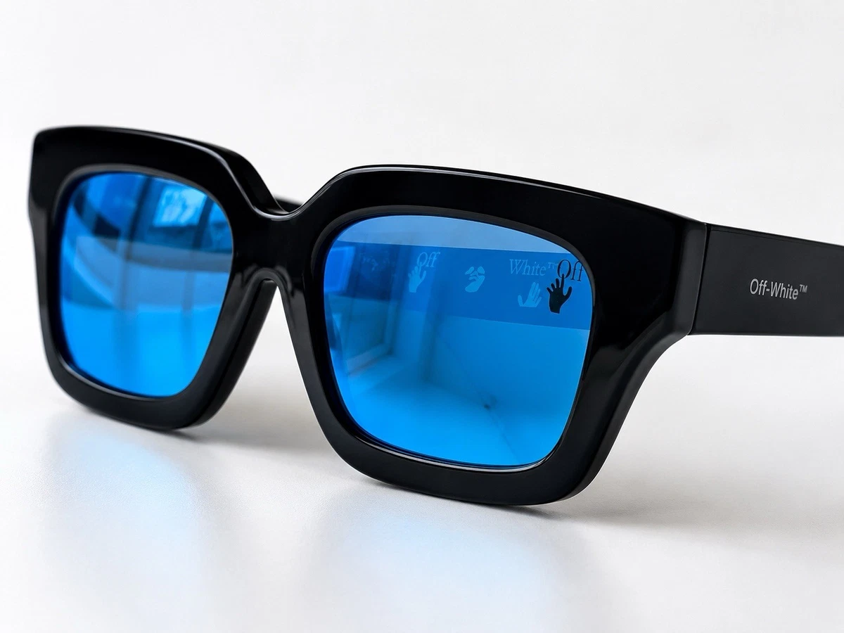 Sonnenbrille von Off-White in Schwarz mit blauen Gläsern Virgil Abloh sunglasses