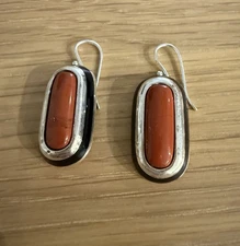 World Wide Imports Red Coral Earrings Magnetic Fronts Replaceable Gems 925