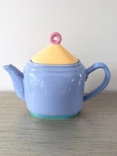 Vtg 90s Lindt-Stymeist Colorways Small Oval Retro Teapot with Lid 6.5" Tall