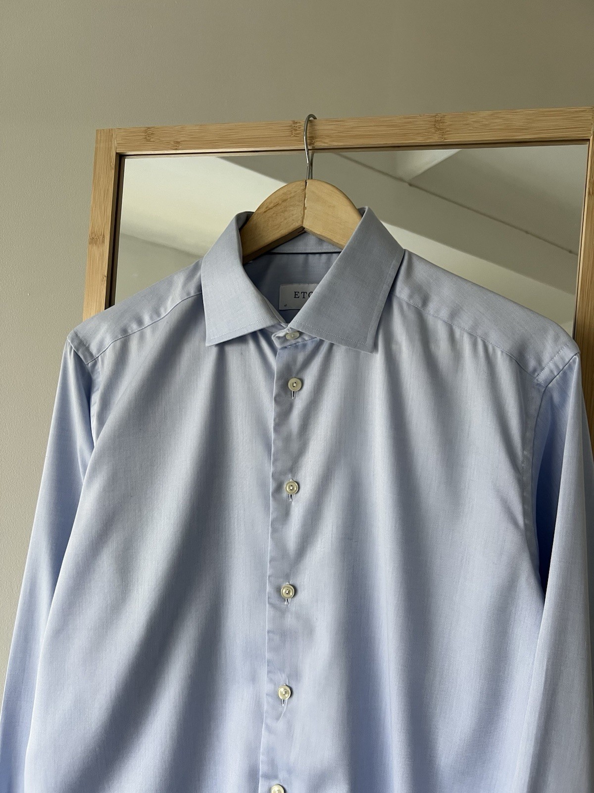 ETON Light Blue Shirt Wide Spread Collar Luxury Cotton Slim Fit Size 41/16/L