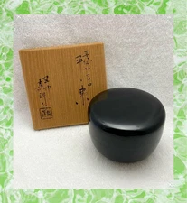 Kasho Jet Black Shin-nuri Hei Natsume Tea Caddy Japanese Lacquer Ware Japan