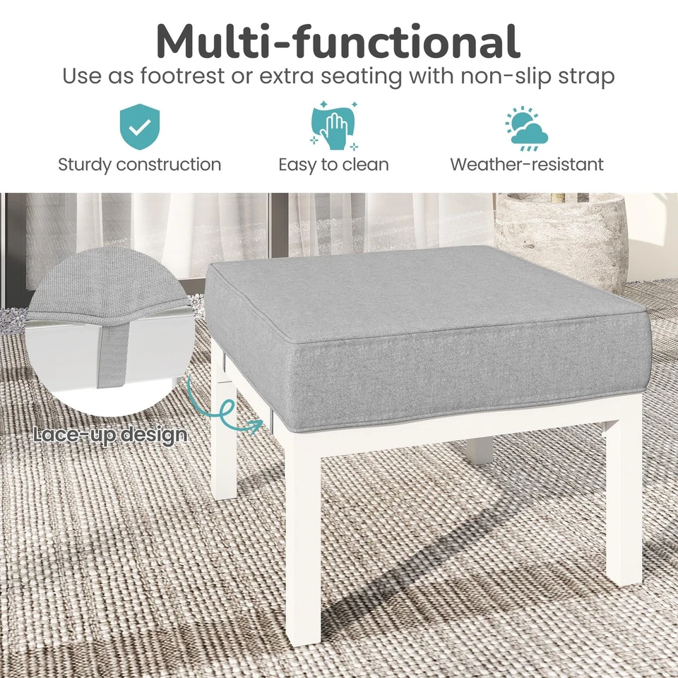 Escabelos externos pátio otomano conjunto de 2, alumínio para todas as condições climáticas pés externos... - Imagem 3 de 4