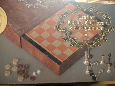 Cardinal Deluxe 3-Game Set Leather Chess Checkers & Backgammon Classic Games NIB