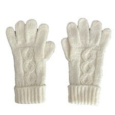 Vintage Wool Blend Ivory Cream Women's Winter Cable Knit Warm Cozy Gloves O/S