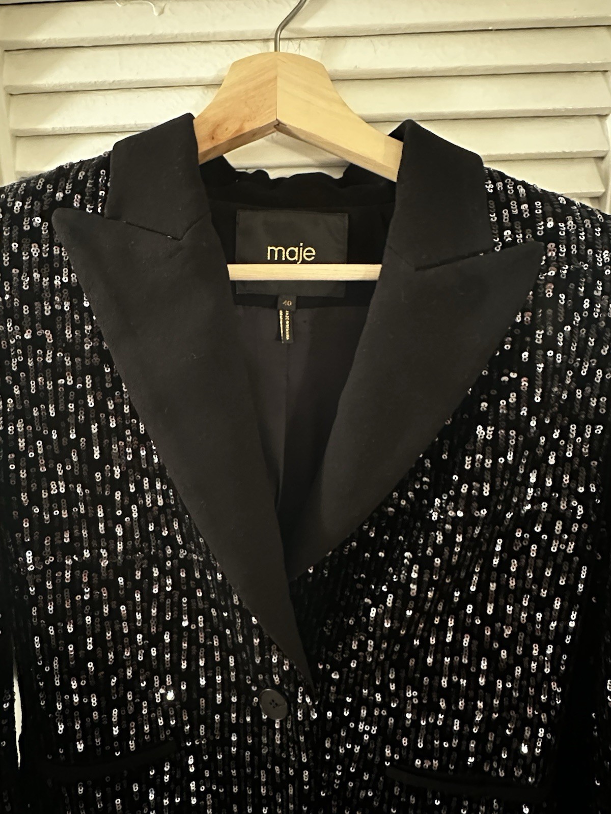 maje Black Silver Sequin Button Collared Blazer J… - image 3