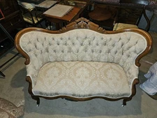 High End Antique Victorian Carved Walnut Tufted Sette