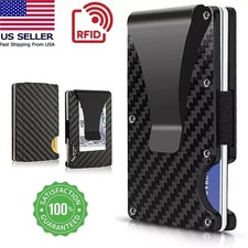 RFID Blocking Slim Money Clip Men's Carbon Fiber Credit Card Holder Metal Wallet