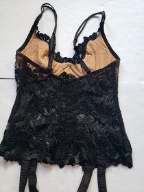 La Perla Lace Sheer Floral Black Lingerie Bustier Corset Garter Size 1 US 32C