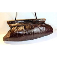 Vintage 70s/80s Leather Snakeskin Brown Handbag Hinge Clasp