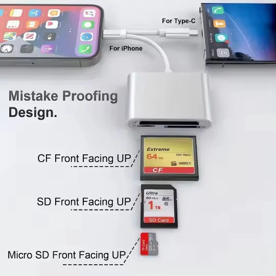 USB-C + Lightning Type C Alu Karten Leser Card Reader Micro SD SDHC CF MMC Flash - Bild 4 von 4