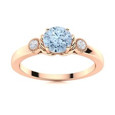 925 Sterling Silver Aquamarine Gemstone Prong Three-Stone Daughter Ring