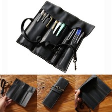 Vintage Genuine Leather Pen Pouch Roll-Up Pencil Case Bag Pen Curtain Stationery