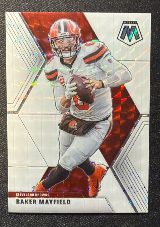 Baker Mayfield 2020 Panini Mosaic #52 Prizm White #/25 Cleveland Browns A/1/1