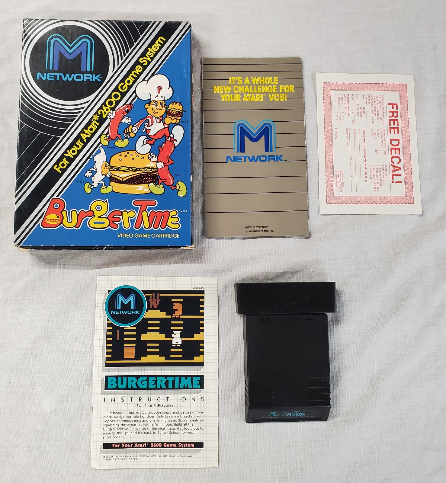BURGERTIME ( Atari 2600, Mattel ) Complete In Box CIB Tested (D010)