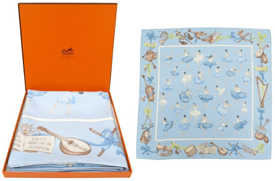 Hermes Hermès Scarf Carre 90Cm La Dance Ballerina 100% Silk Light Blue *Hts9022