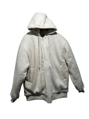 Comfrt Clound Zip Oversized Hoodie Large Beige Heavy Cotton Quilted Cozy Lounge
