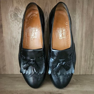 Salvatore Ferragamo Kiltie Black Tassel Wingtip Loafers Mens 10 2E