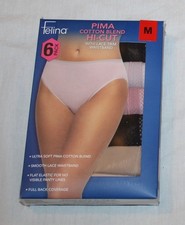 New ladies Felina 6 pack pima cotton blend hi-cut underwear panties Size medium
