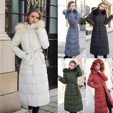 Women Winter Warm Padded Long Parka Lady Quilted Knee Coat Hooded Jacket Outwear