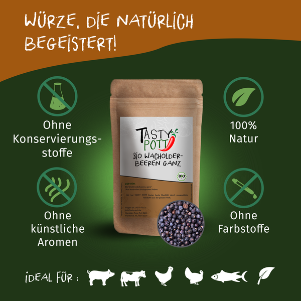 55,80€/Kg Tasty Pott Bio Wacholderbeeren (Ganz & Getrocknet) 250G Beutel GewüRz-image