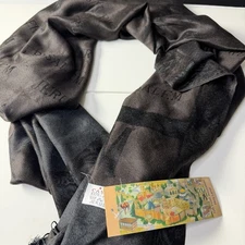 Elegant Black Brown Paisley Cashmere Scarf Fine Blend Fringed Shawl Jerusalem