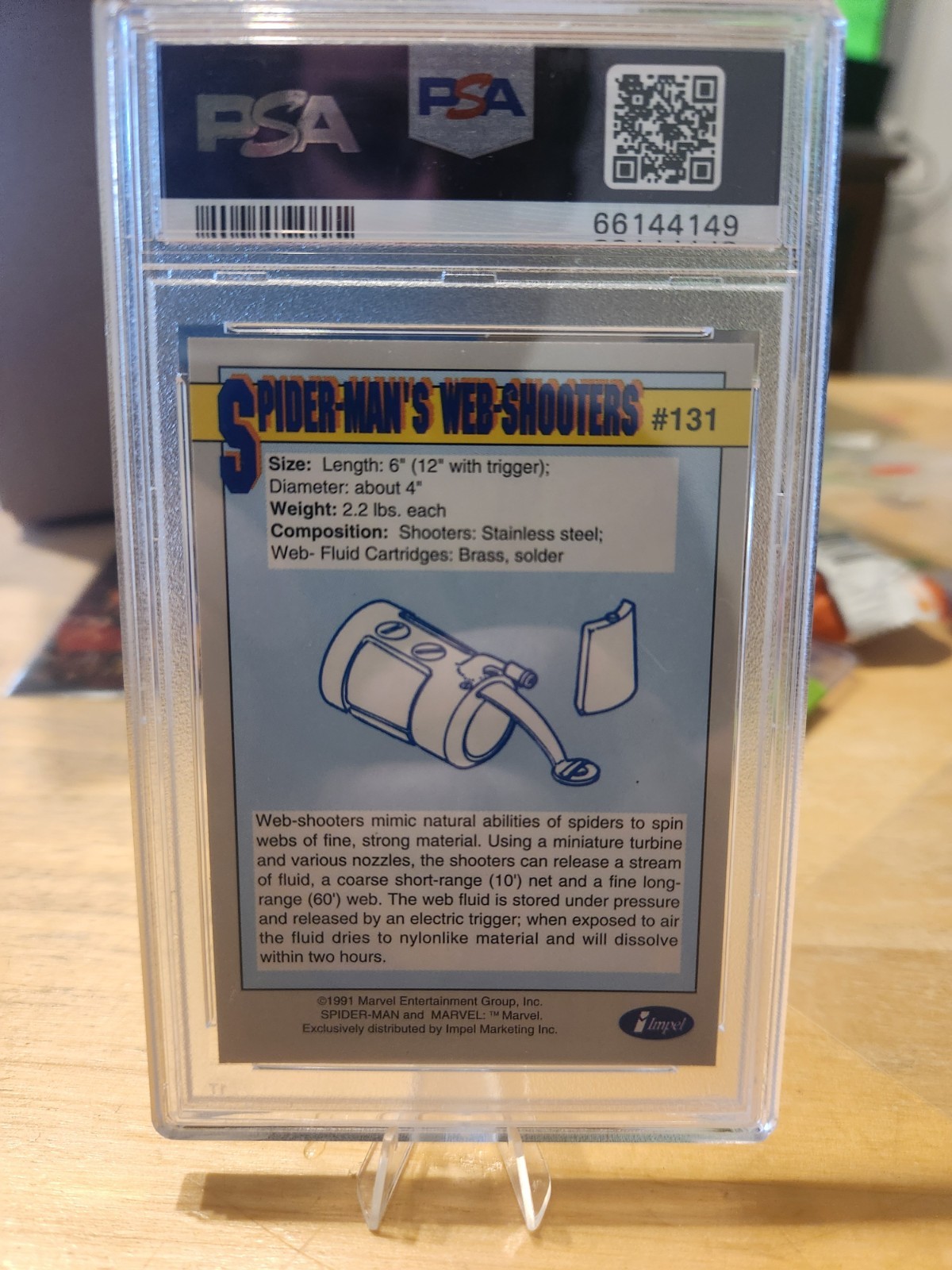 1991 Marvel Universe #131 SPIDERMAN'S WEBSHOOTERS PSA 9 MINT view 2