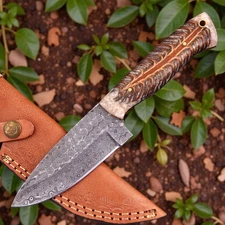 Custom HandMade Forged Damascus Steel Hunting Survival Knife PineCone Resin 2934