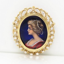 NYJEWEL France Portrait Hammerman Brothers 14k Gold Diamond Pin Brooch Pendant