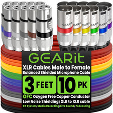 XLR Cables 3Ft 10 Pack, XLR Male to Female Microphone Cable, Balanced Shielded M