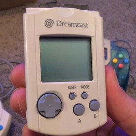 SEGA Dreamcast 2 Wired Controllers TESTED White & Blue controller w/ VMU. 