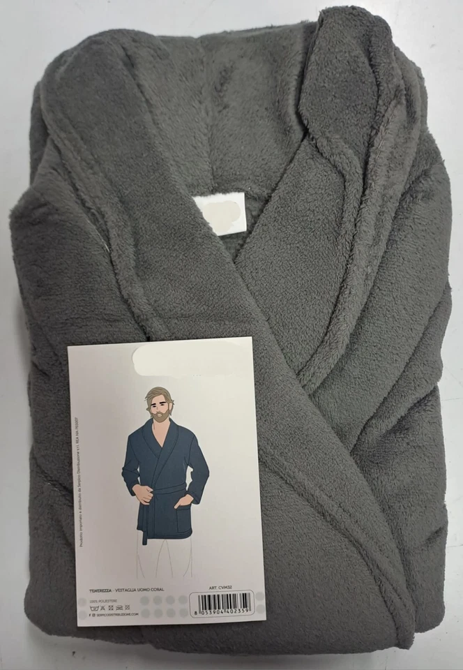 Giacca da Camera/Vestaglia Uomo Pile Sciallata Manica Lunga Cintura Classica - Immagine 2 di 3