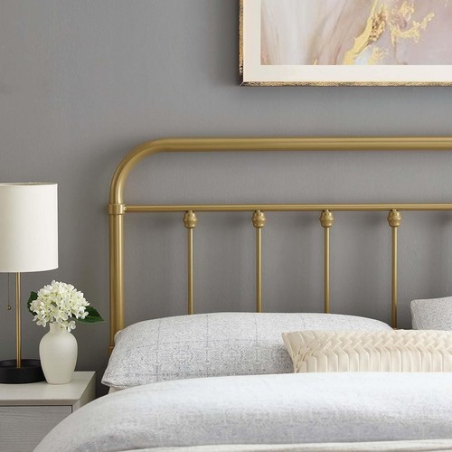 Elegant Gold Full Headboard - Sturdy Metal Design with Adjustable Heights - Picture 7 of 8