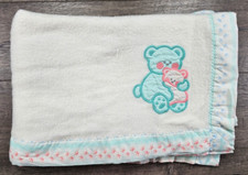 Baby Vintage 2 Bears Pink Blue Acrylic Paw Print Trim Baby Blanket