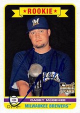 Casey McGehee autographed baseball card (Brewers) 2009 O-Pee-Chee #582 Rookie