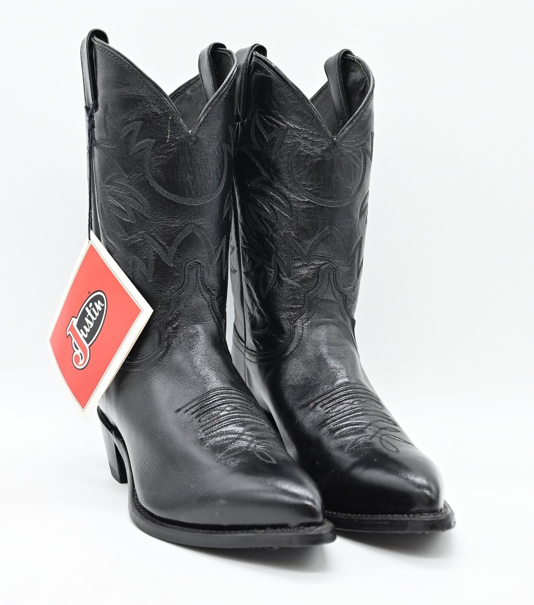 Vintage Justin Black Cowboy Boots Pointed Toe Western Leather USA 11 EE Vintage 1971 Justin Black Leather Cowboy Boots W/ Box: Men main image 3