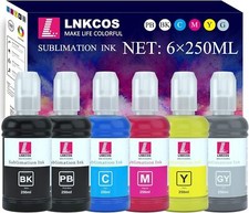 6 250ML Sublimation Ink for Epson EcoTank ET-8500 ET-8550 Printers 6 Color, ...