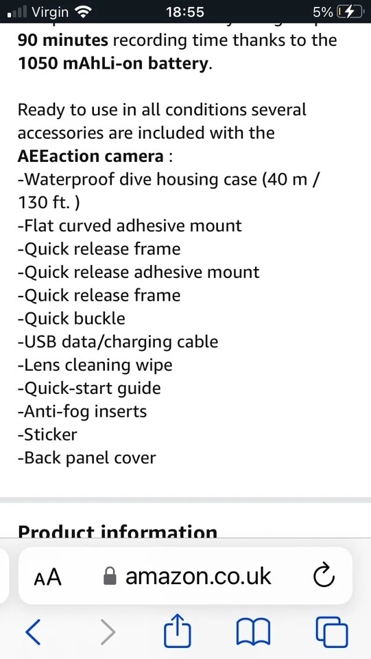 Mini Action Cam, brand new black, AEE CAMS LYFE S72 4K/15ips 60ips 16megapixels - Image 4 of 4
