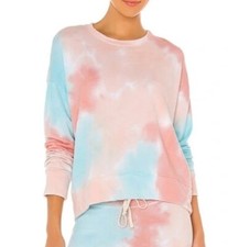 New Sundry Terry Oversize Sweatshirt Womens 2/M Peach Aqua Tie Dye