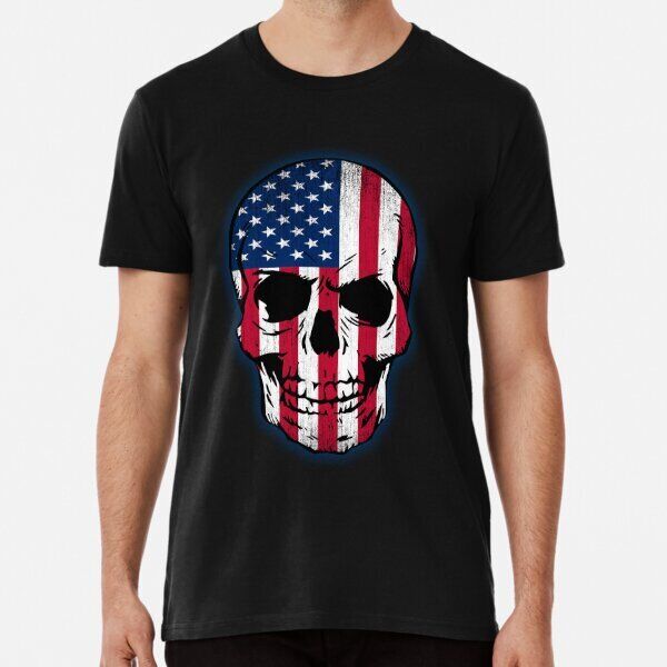Vintage USA Flag Skull Design Premium Collection T-Shirt S-5XL