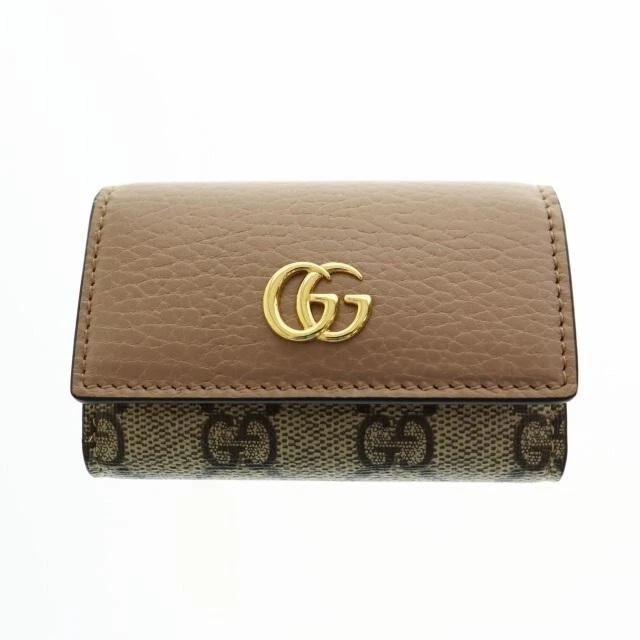 Étui à clés Gucci GG Petite Marmont Supreme 456118 PVC cuir rose poussiéreux avec B authentique