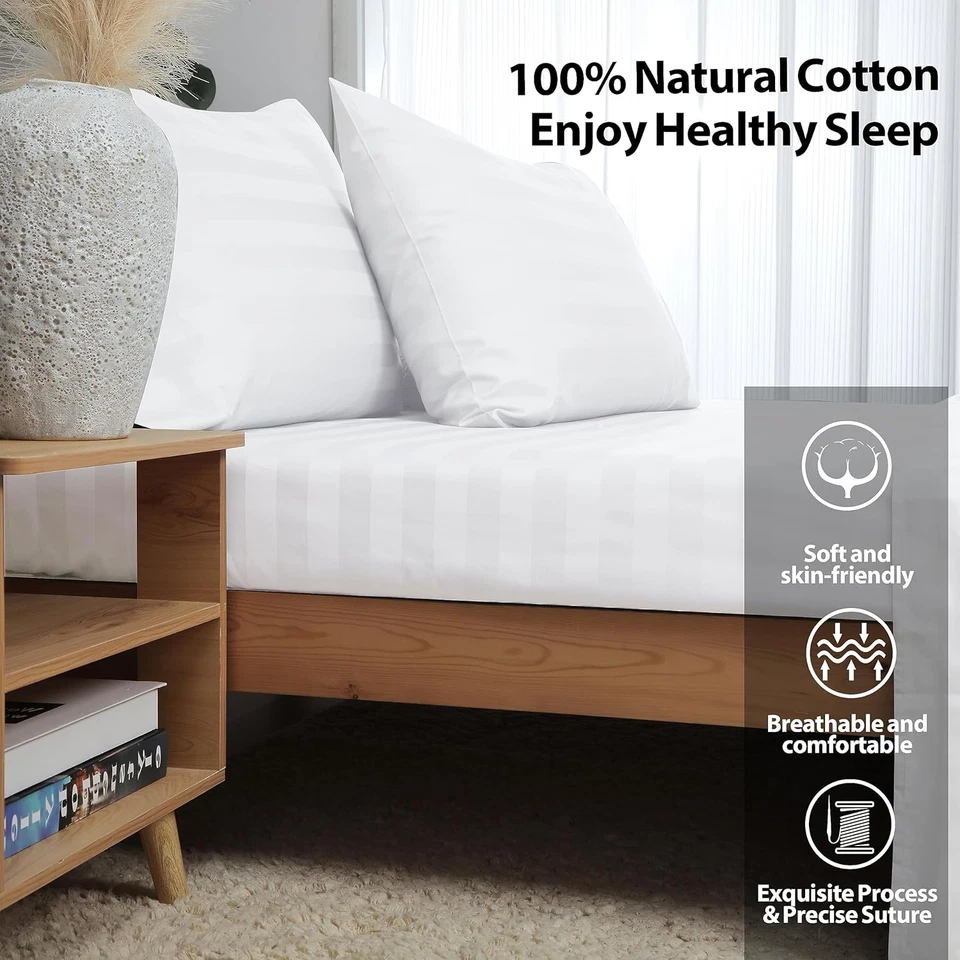 California King Size Striped Fitted Sheet Only White Color, 100% Egyptian Cotton - Image 2 of 4