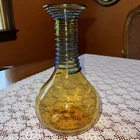 Blenko Amber Glass w/ Applied Cobalt Blue Coil Handblown Beaker Vase~EUC